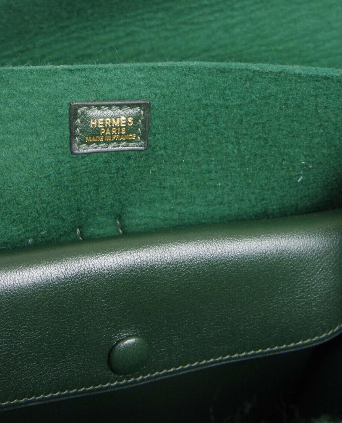 Hermes Green Leather Men's Women's Carryall Top Handle Satchel Travel Tote Bag  2