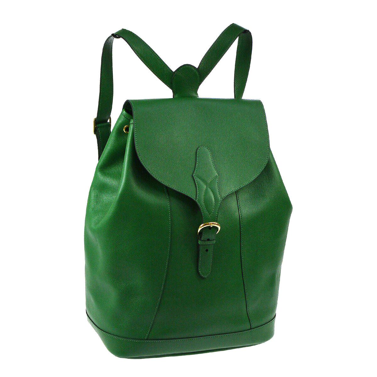 Hermes Green Leather Top Handle Men's Women's Carryall Travel Backpack