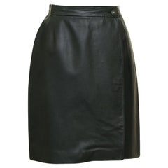 Hermes Green Leather Wrap Skirt Silver HW Rich Color Sz 40 Vintage