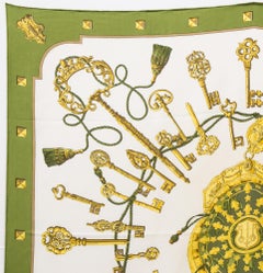 Hermes Green Les Clefs by Cathy Latham Silk Scarf