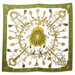 Hermes Green Les Clefs by Cathy Latham Silk Scarf