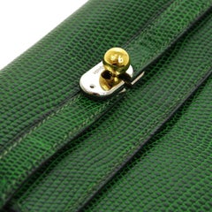 Hermes Green Lizard Exotic Gold Small Envelope Evening Clutch Flap Bag in Box