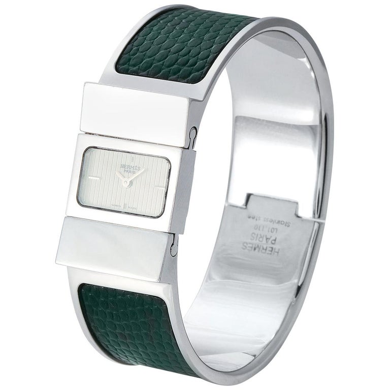 Hermès Green Lizard Loquet Watch For Sale at 1stDibs  display picture 1