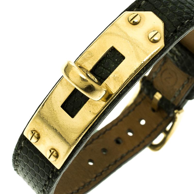 Contemporary Hermes Green Lizard Skin Gold Plated Kelly Wristwatch Bracelet
