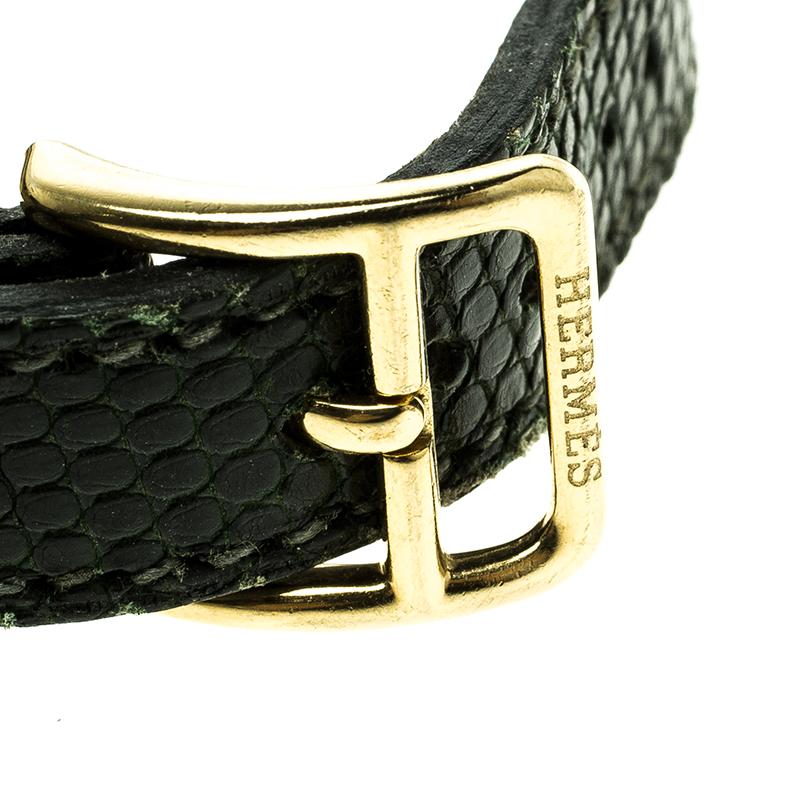 Hermes Green Lizard Skin Gold Plated Kelly Wristwatch Bracelet 1