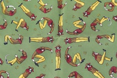 Hermès Green Man Stretch Pose Yoga Silk Scarf  48h428s