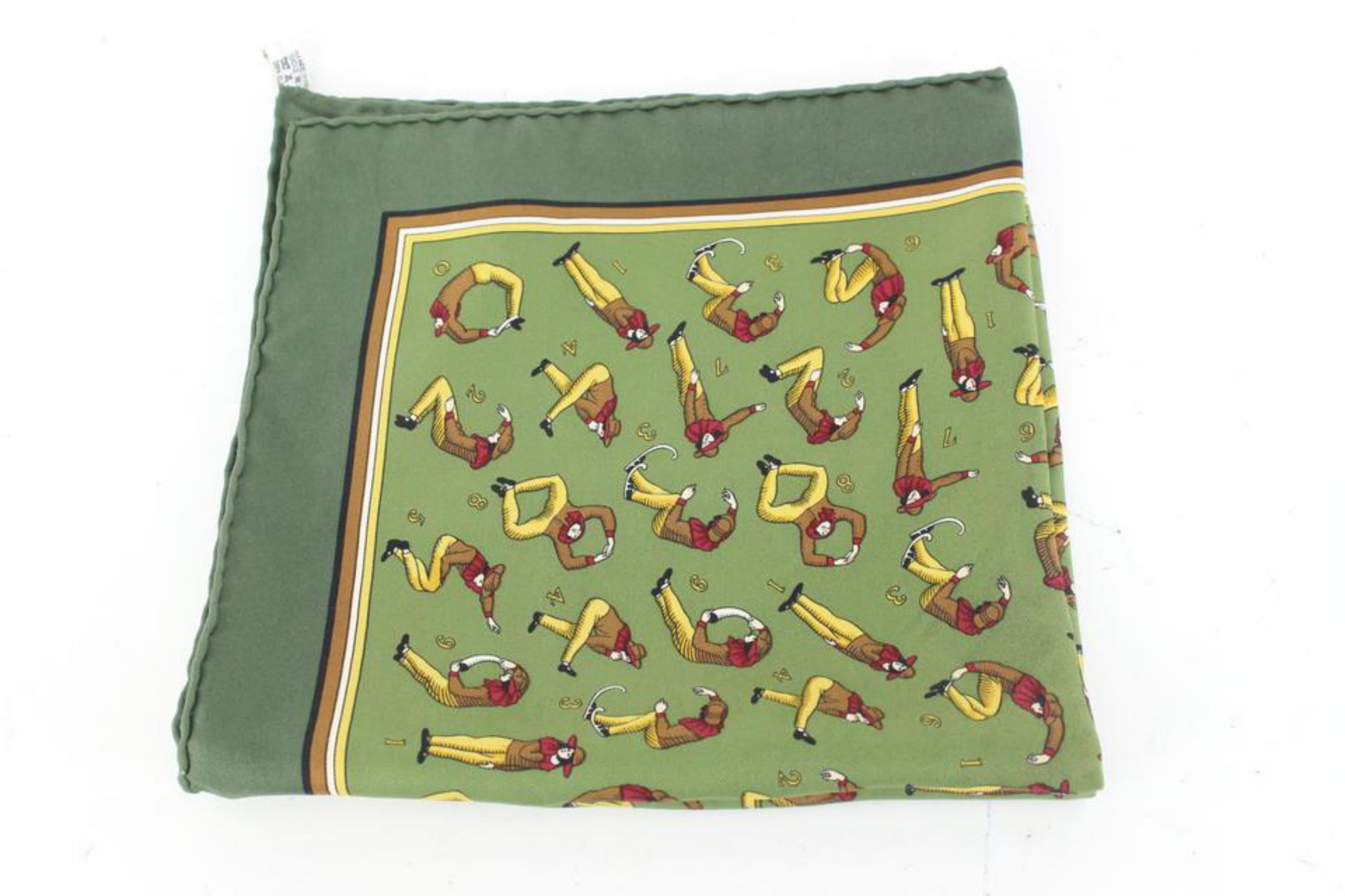 Brown Hermès Green Man Stretch Pose Yoga Silk Scarf  48h428s For Sale