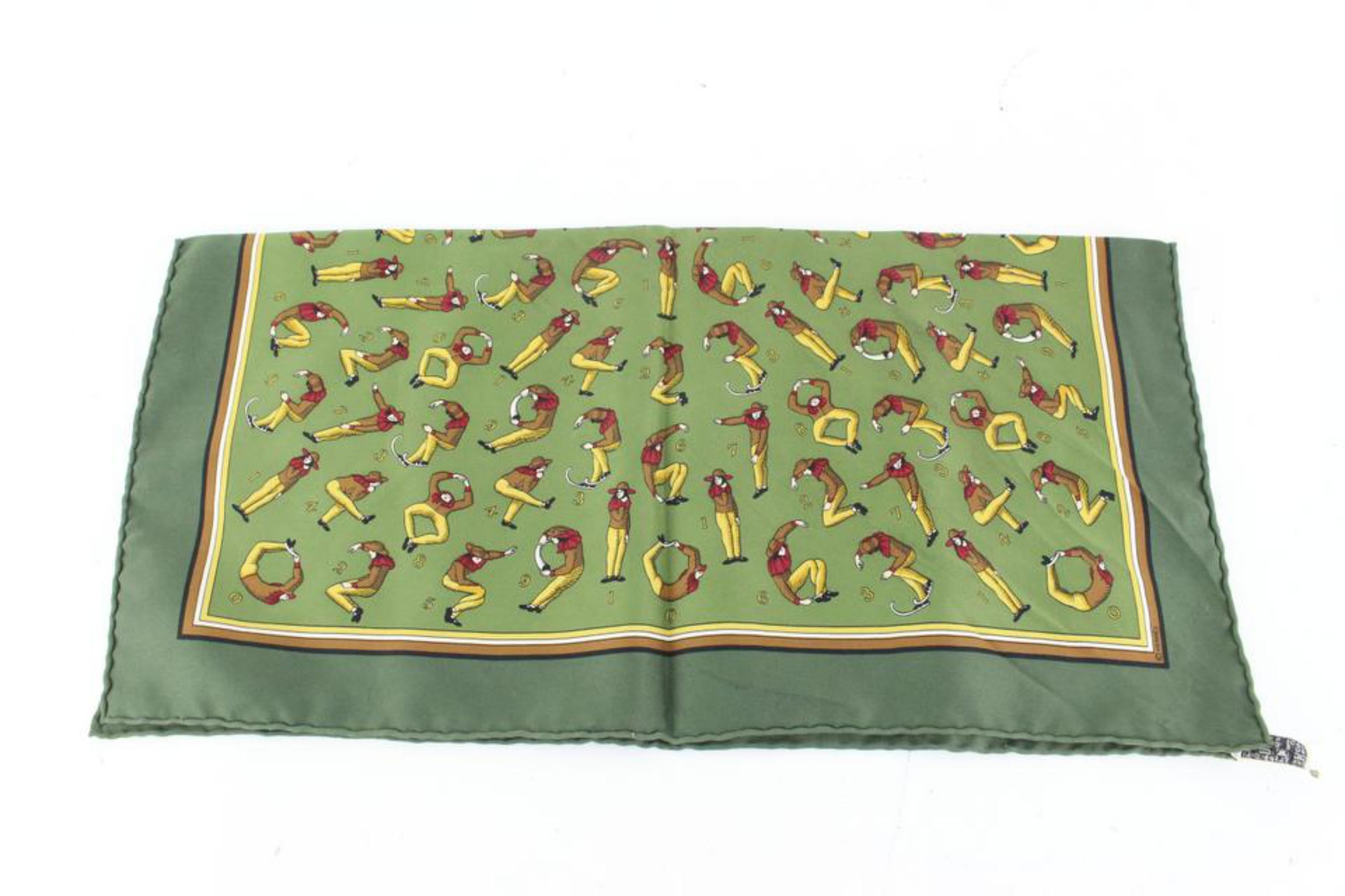 Hermès Green Man Stretch Pose Yoga Silk Scarf  48h428s In Excellent Condition For Sale In Dix hills, NY