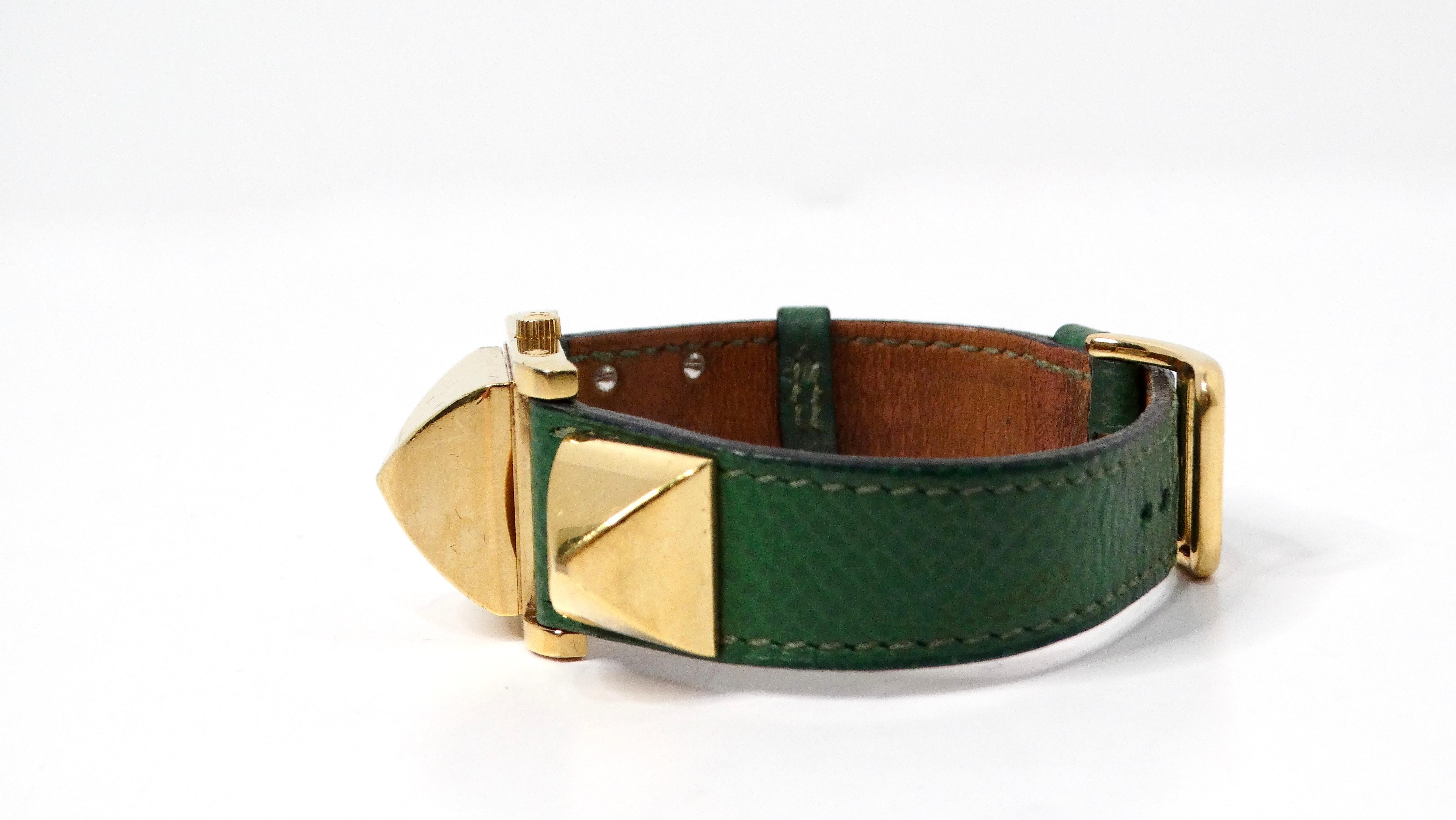 Women's Hermes Green Medor 23mm Leather & Stainless Steel Watch For Sale