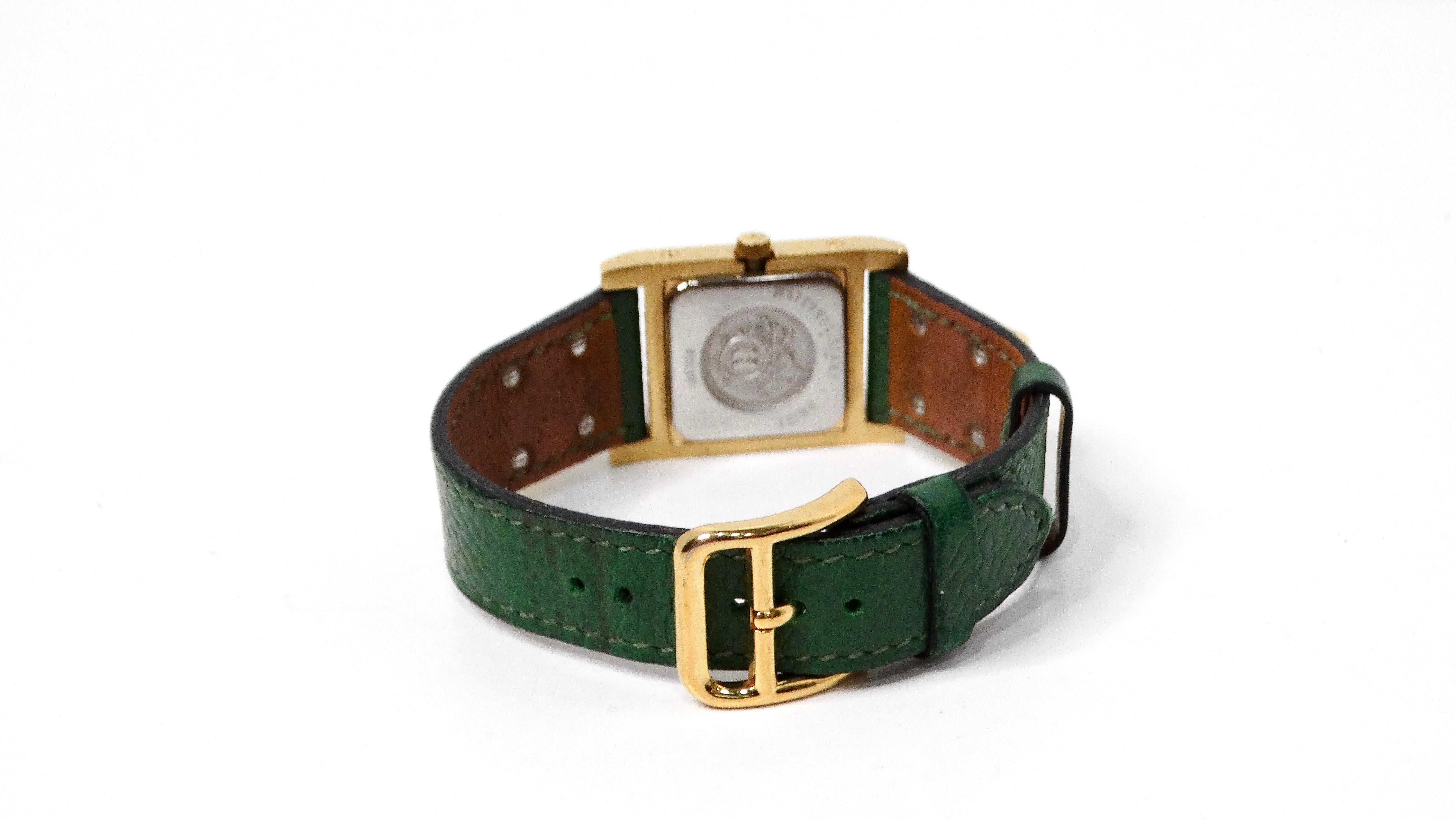Hermes Green Medor 23mm Leather & Stainless Steel Watch For Sale 1