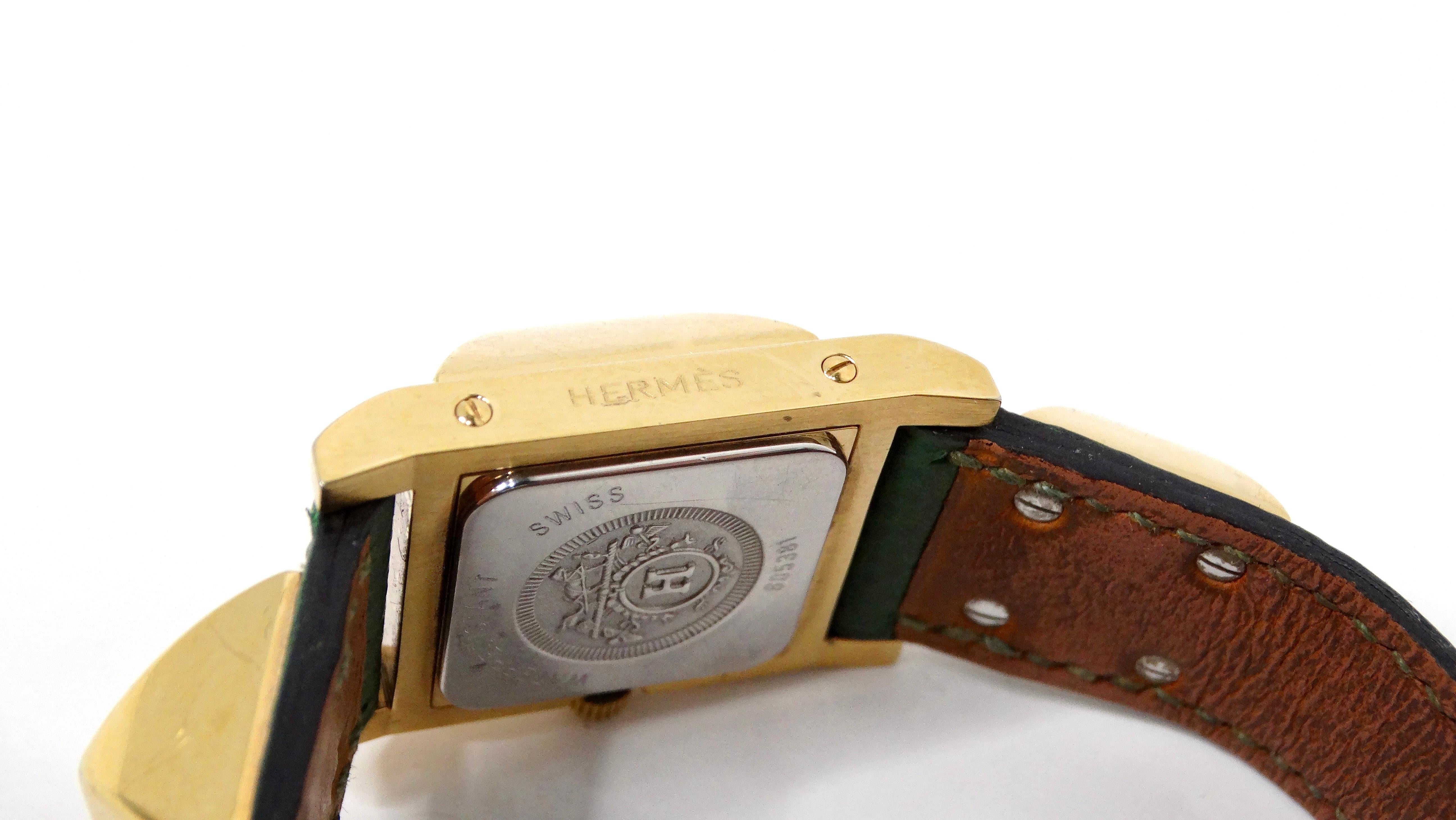 Hermes Green Medor 23mm Leather & Stainless Steel Watch For Sale 3