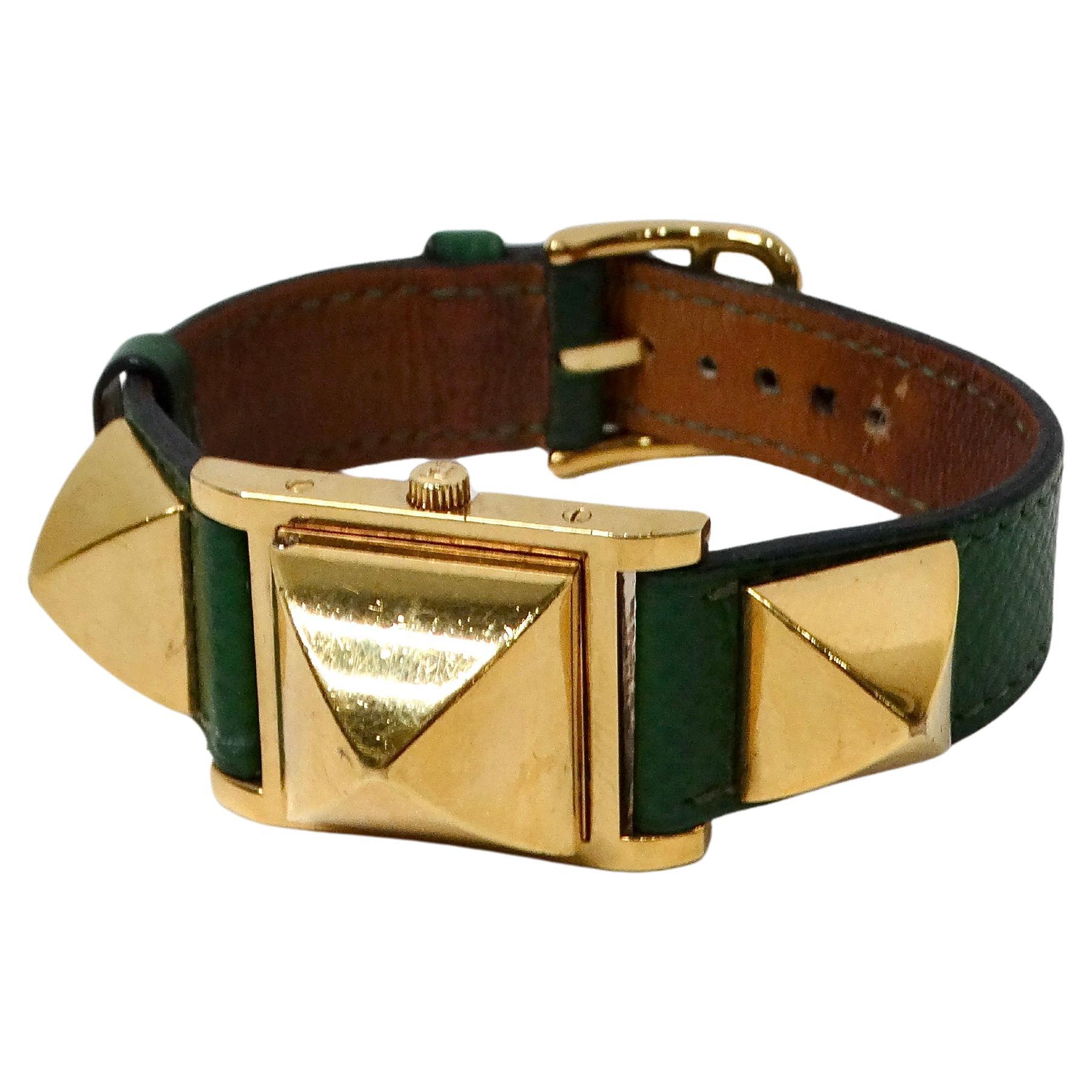 Hermes Green Medor 23mm Leather & Stainless Steel Watch