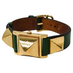 Hermes Green Medor 23mm Leather & Stainless Steel Watch
