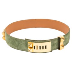 Hermes Green Medor Suede Leather Belt