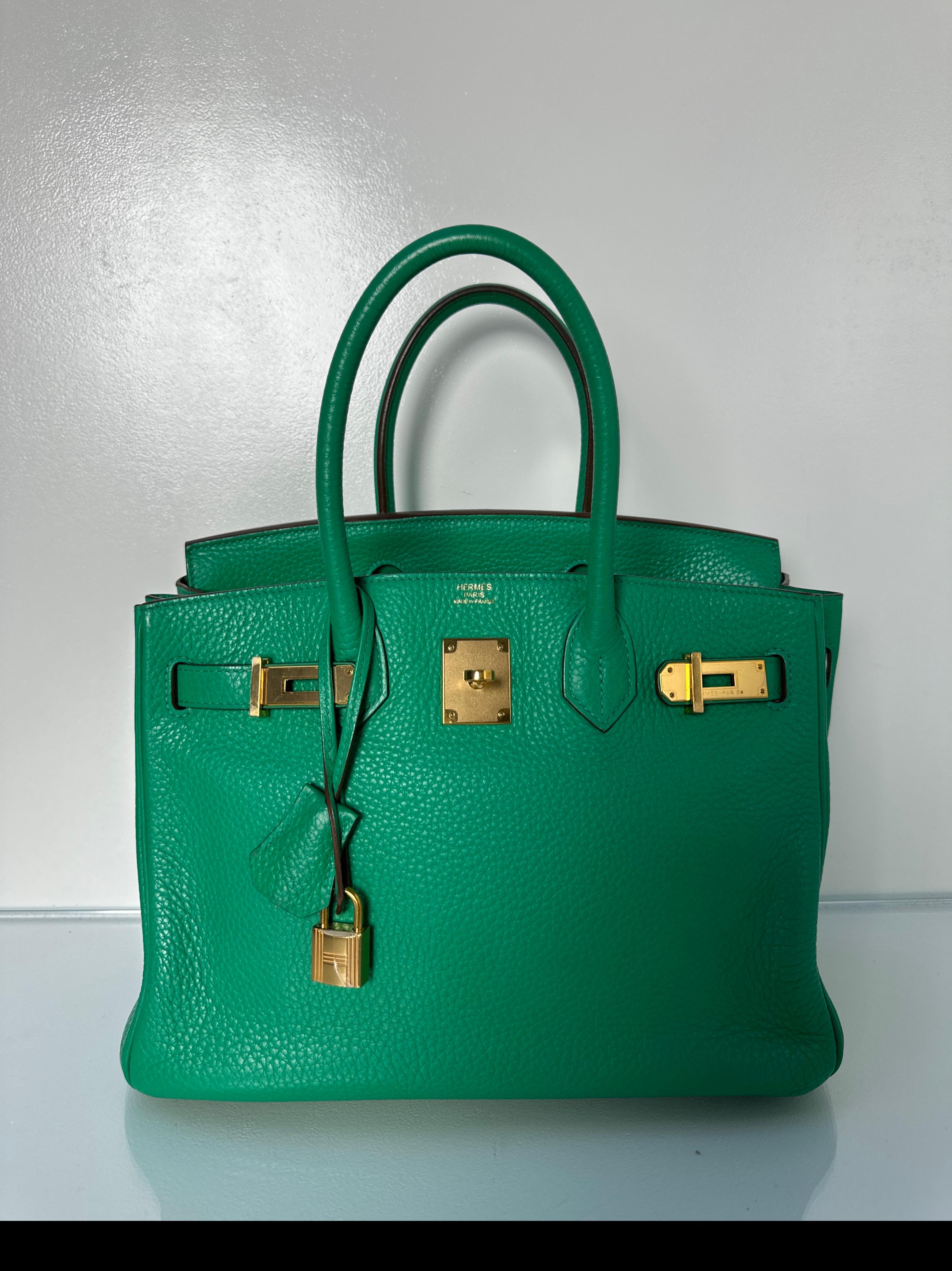 Hermes Green Menthe Birkin Bag. Size 30 is most wanted. Gold hardware. Clemence leather. Interior clean. Includes clochette, lock, keys, and dust bag. Guaranteed authentic. 