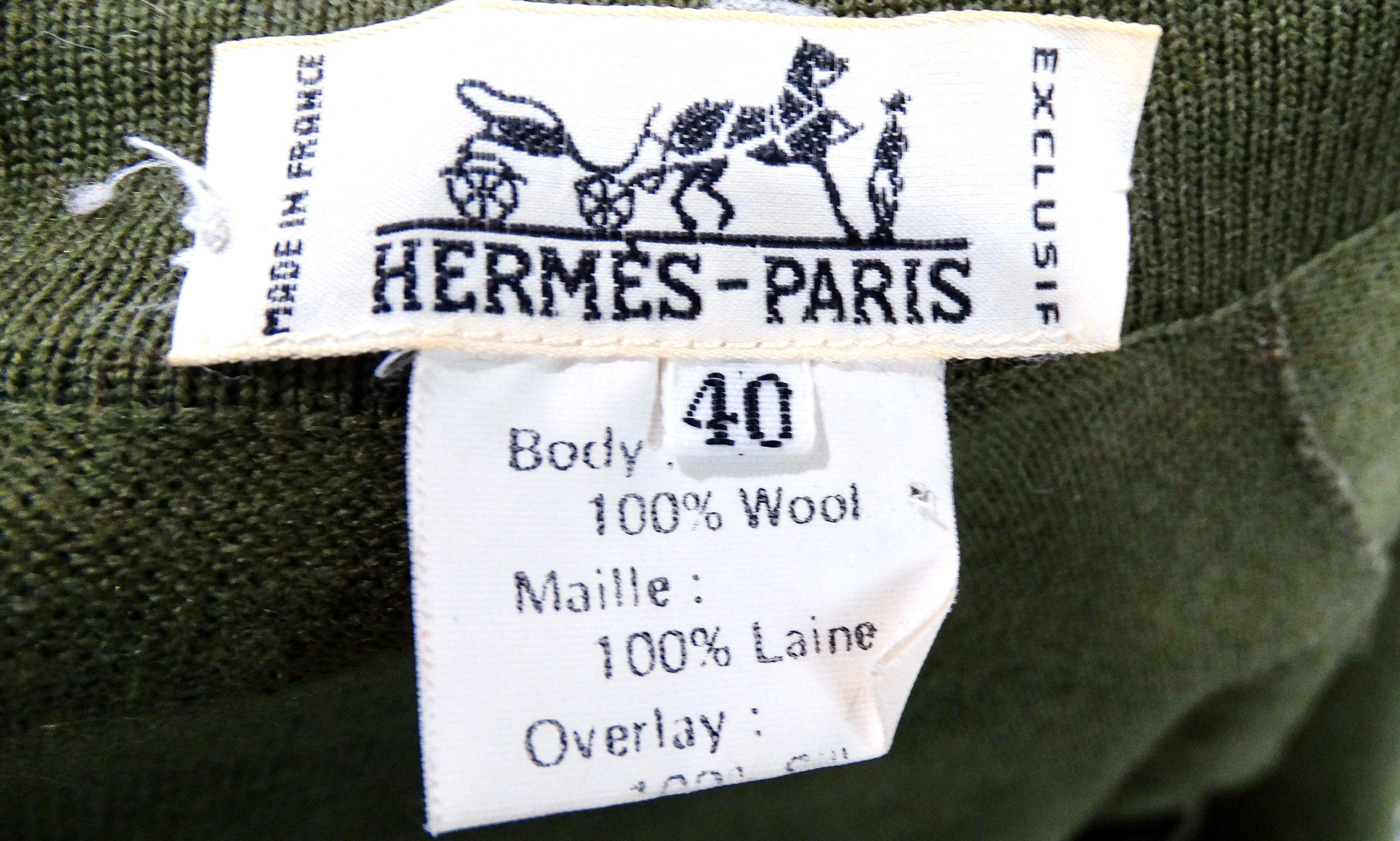 Cardigan en soie et laine imprimé champignon vert Hermes circa 1980 en vente 2