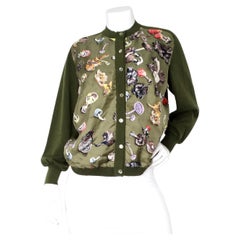 Hermes Green Mushroom Print Silk & Wool Cardigan circa 1980s