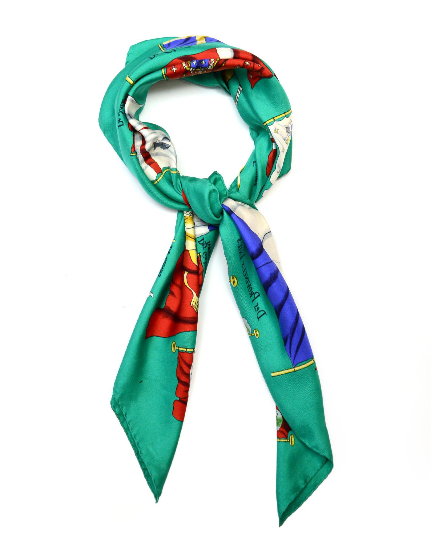 Hermes Green Pavois Flag Print Silk Scarf 90 cm

Made In: France
Color: Green and pattern
Materials: 100% silk
Overall Condition: Good pre-owned condition with exception of staining throughout and pulls
Estimated Retail: $395 + tax

Measurements: