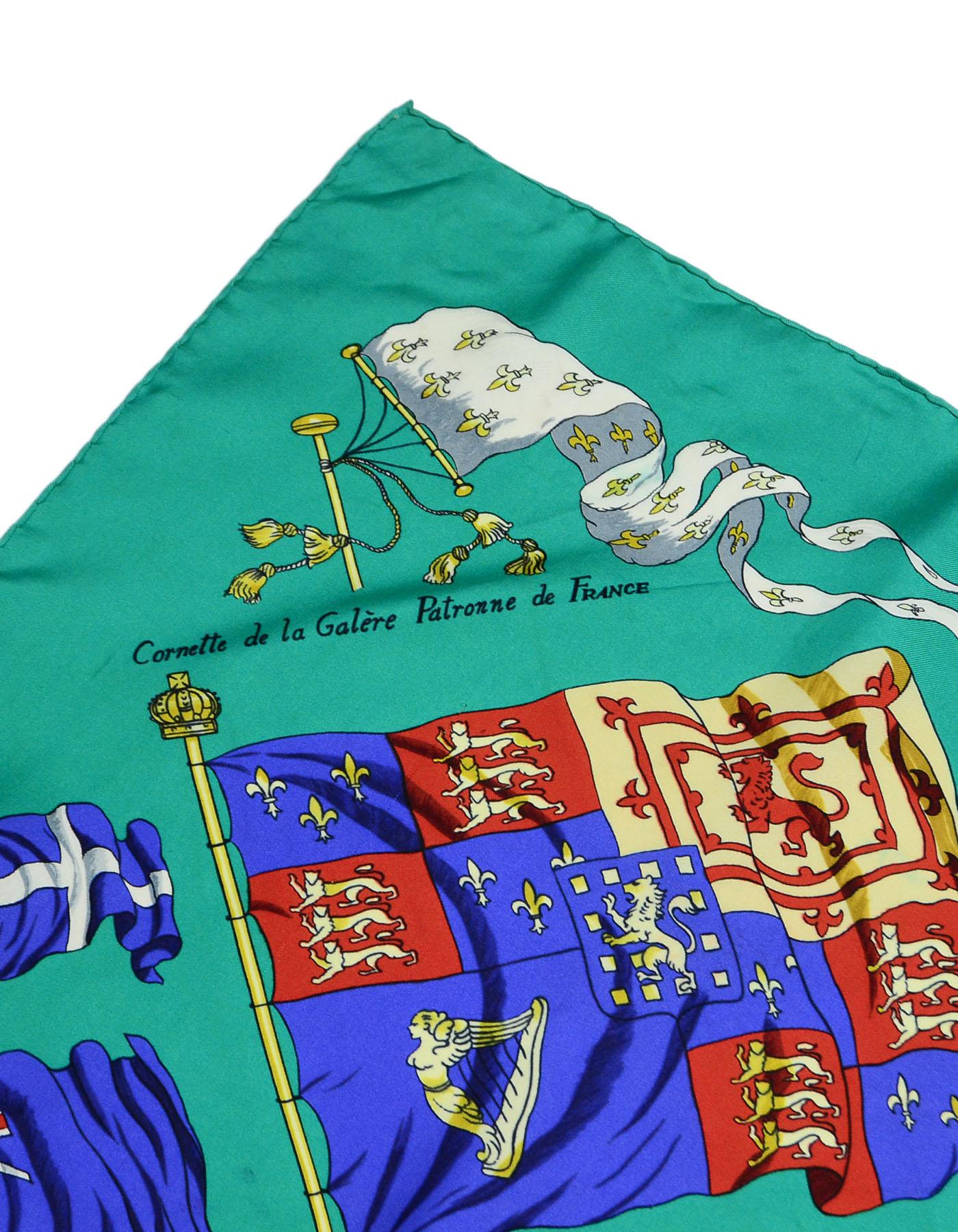Hermes Green Pavois Flag Print Silk Scarf 90 cm 1