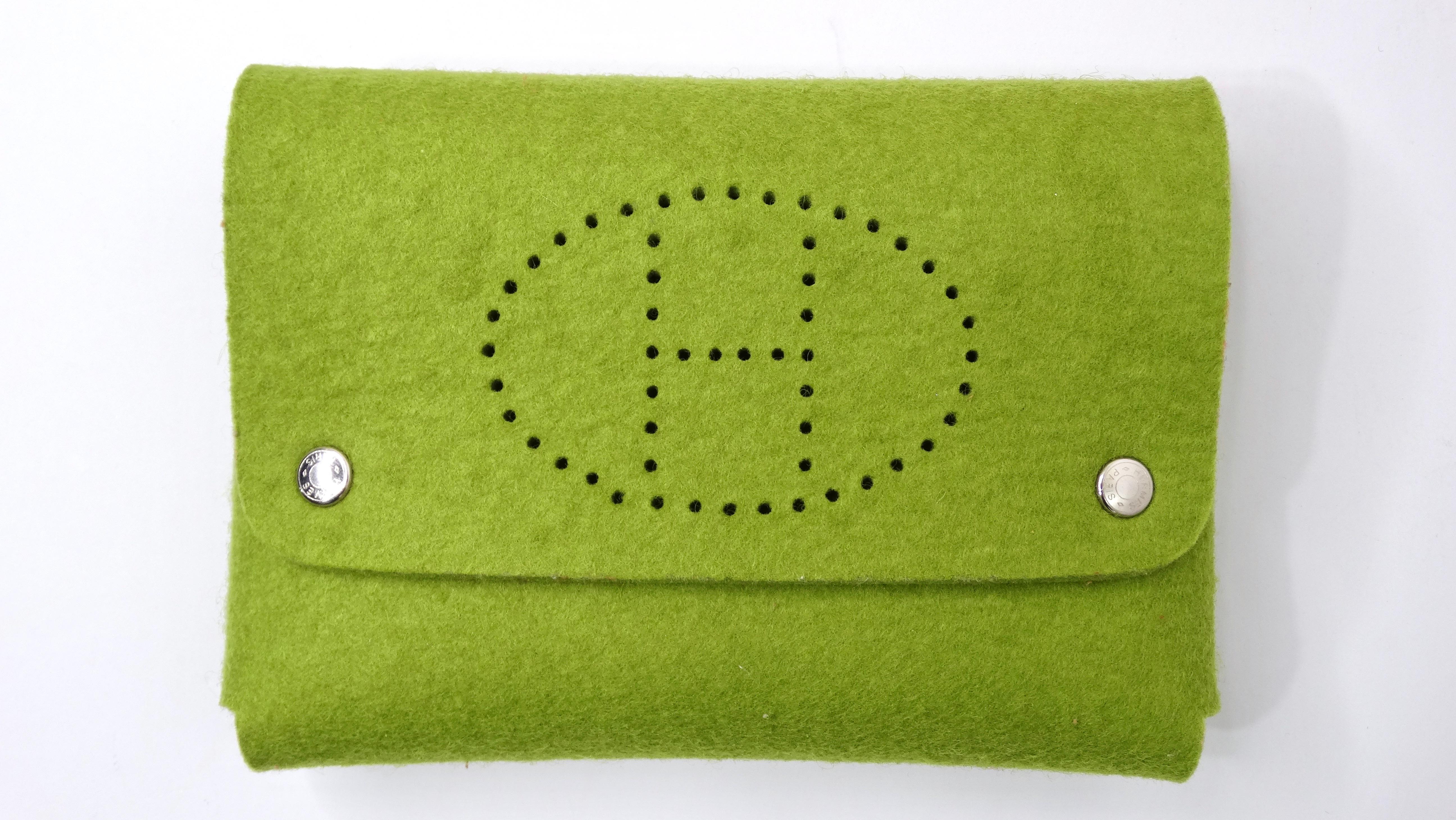 Hermès Green Perforated Felt Evelyn Flap Pouch  In Excellent Condition For Sale In Scottsdale, AZ