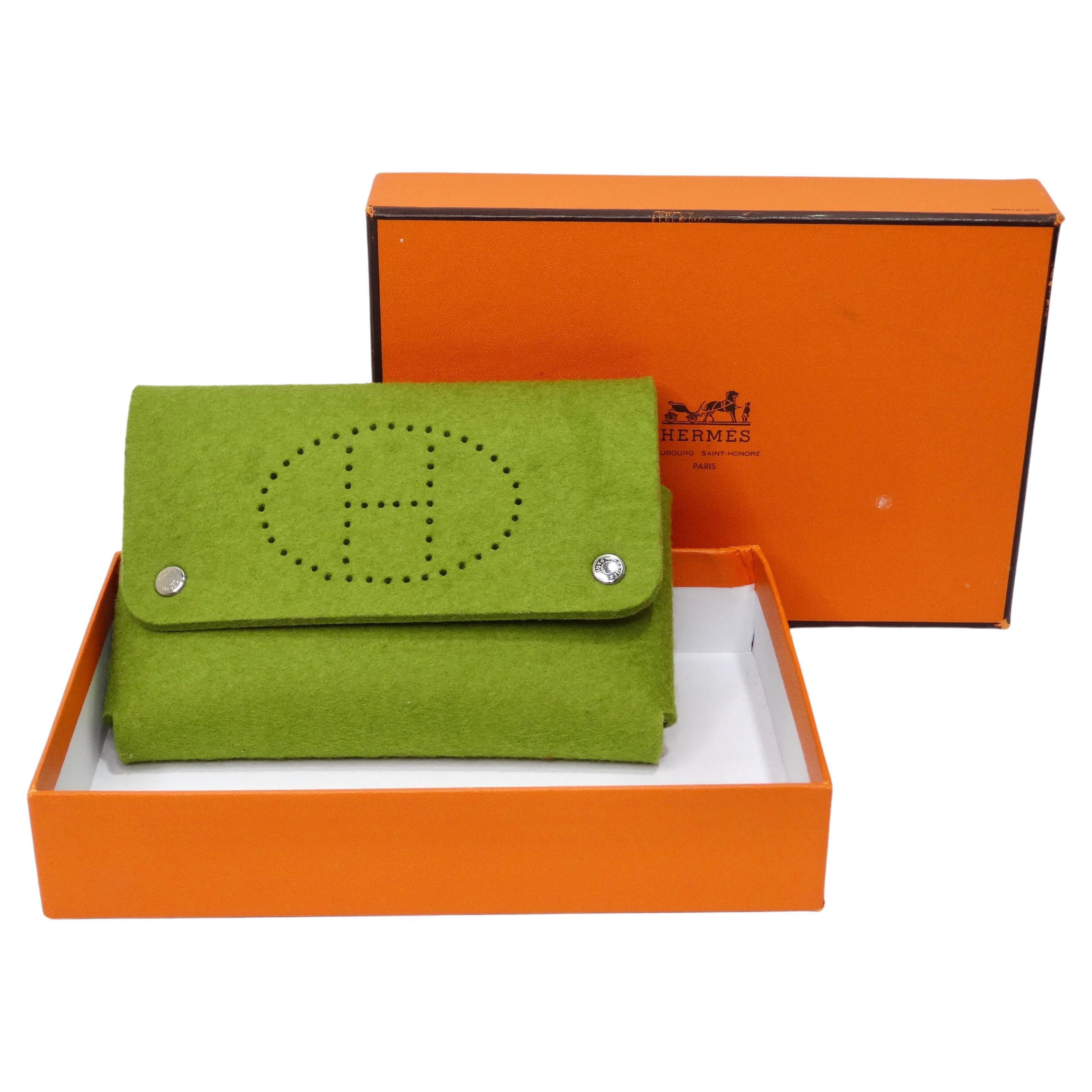 Hermès Green Perforated Felt Evelyn Flap Pouch  For Sale