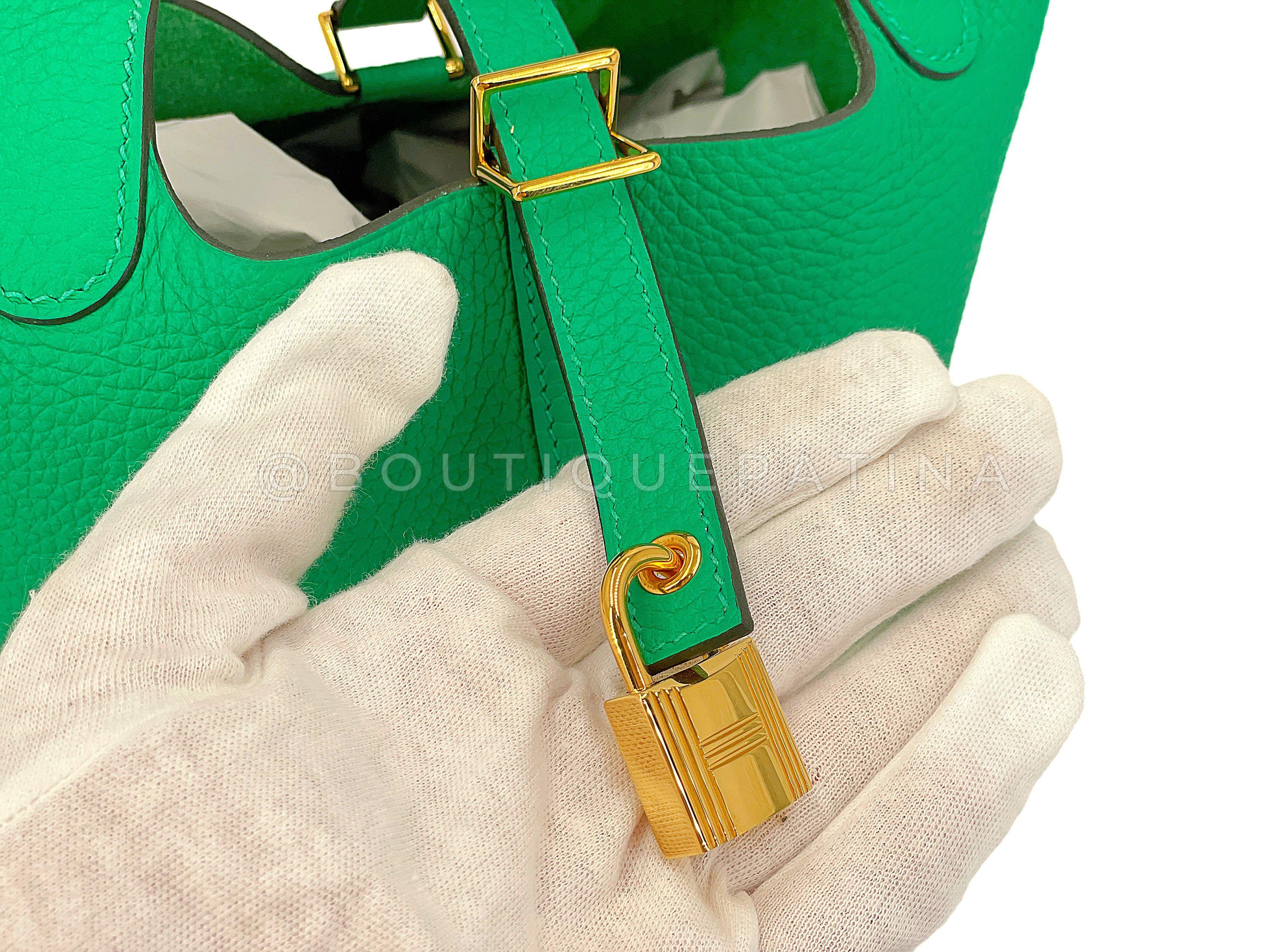 Hermes Green Picotin Lock 18 PM Bambou Bamboo Bag 24k GHW Gold 67800 en vente 6