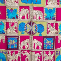 Hermes green pink TORANA 90 silk twill Scarf