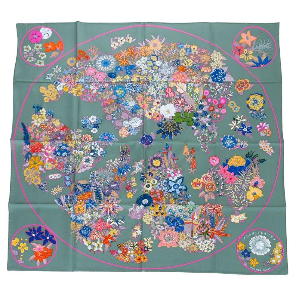 Hermès Green "Planifleurs" Silk Scarf