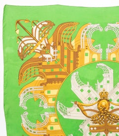 Hermes Green Proues by P Ledoux Silk Scarf