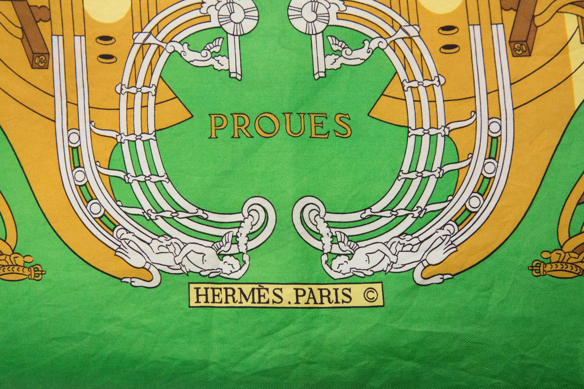 Hermes Green Proues by P Ledoux Silk Scarf For Sale 2