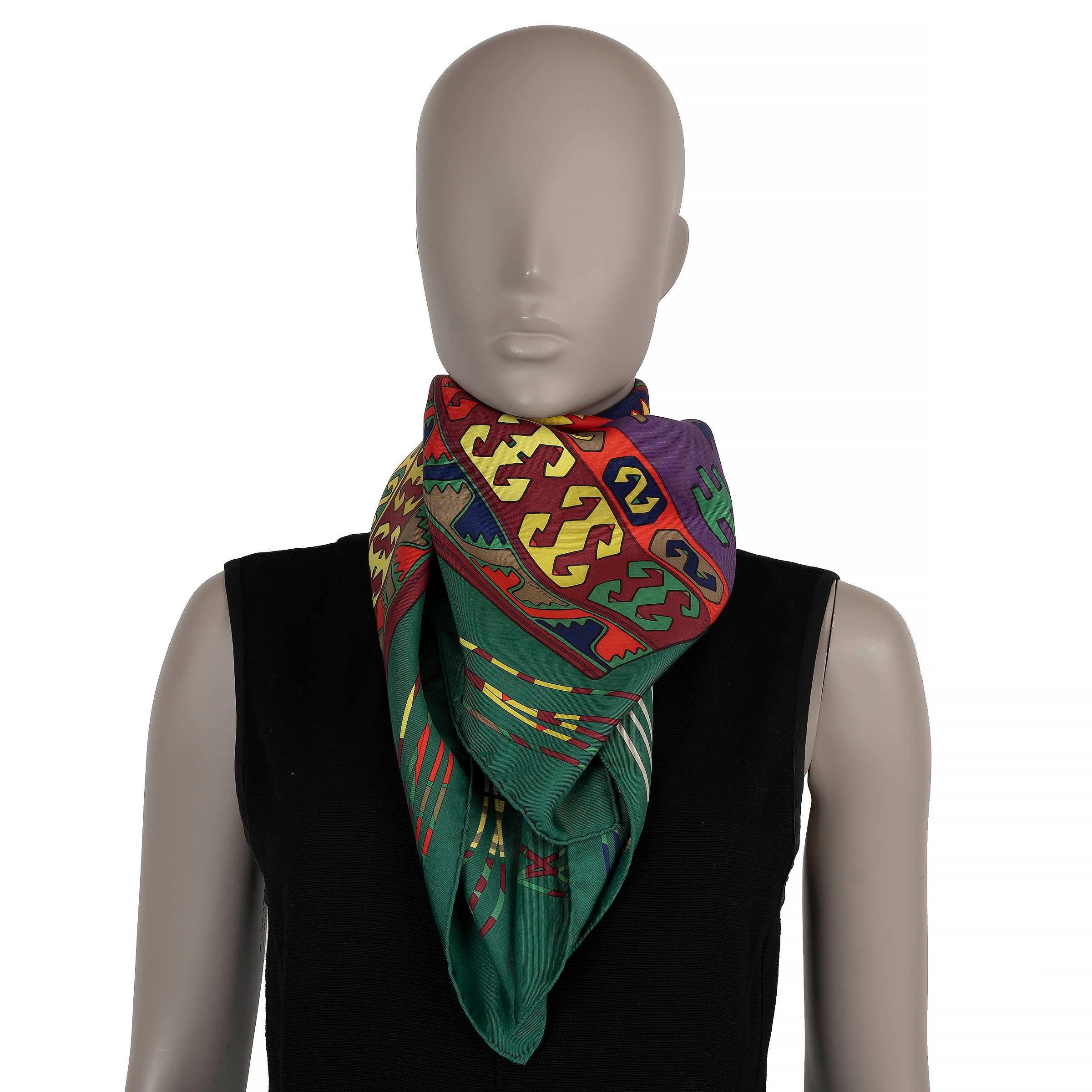 HERMES green purple silk KILIM 90 TWILL Scarf For Sale 1