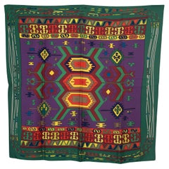 HERMES green purple silk KILIM 90 TWILL Scarf