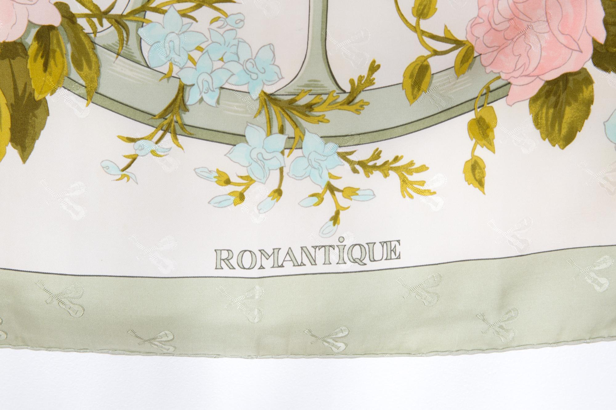 Hermes Green Romantique by Maurice Tranchant Silk Scarf In Good Condition In Paris, FR