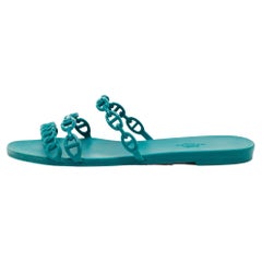Hermes Green Rubber Chaine d'Ancre Rivage Flat Slides Size 39