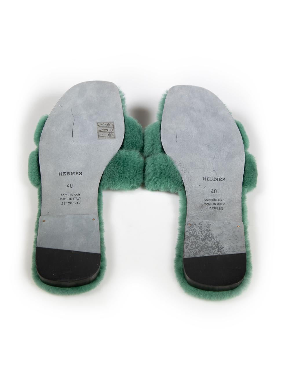 Women's Hermès Green Shearling Oran Sandals Size IT 40