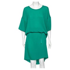 Hermes Green Silk Belted Shift Dress M