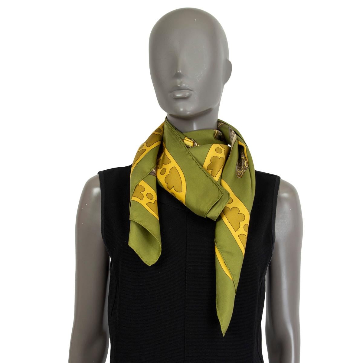 Brown HERMES green silk DIANE 90 TWILL Scarf