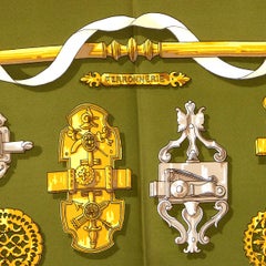 HERMES green silk FERRONNERIE 90 Twill Scarf