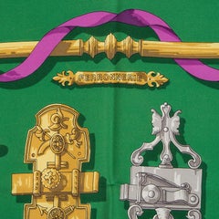 HERMES green silk FERRONNERIE 90 Twill Scarf