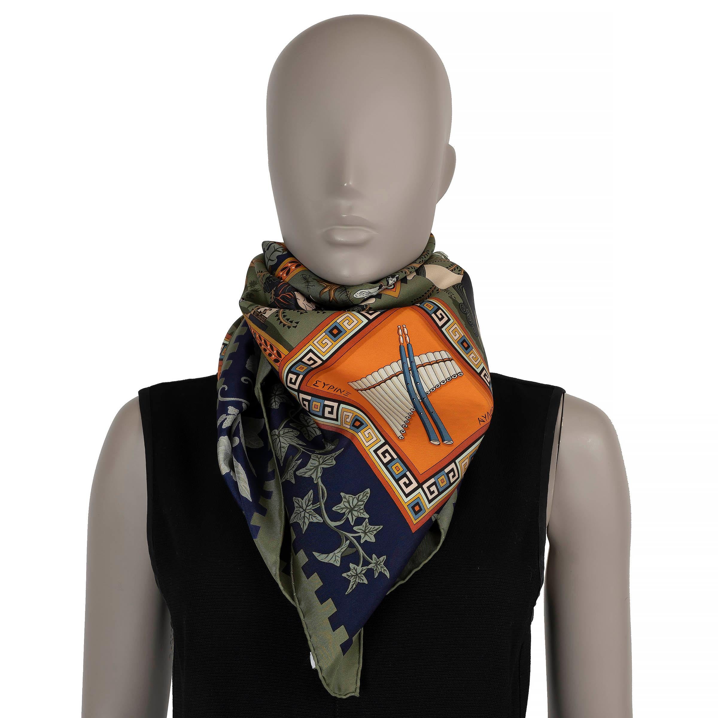 Women's or Men's HERMES green silk MUSIQUE DES DIEUX 90 TWILL Scarf