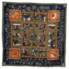 HERMES green silk MUSIQUE DES DIEUX 90 TWILL Scarf