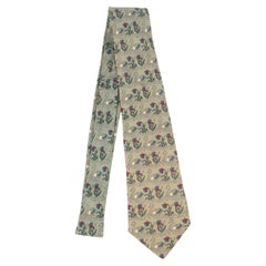 Hermès Green Silk Tie Illustrated with Swans