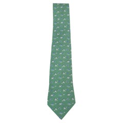 HERMES green silk twill 5198 TURTLE ROCK Tie