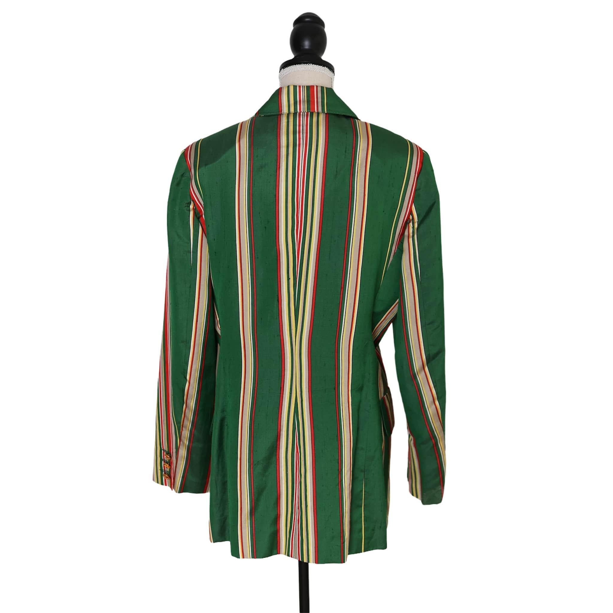 Black Hermès Green Striped Wild Silk Vintage Blazer