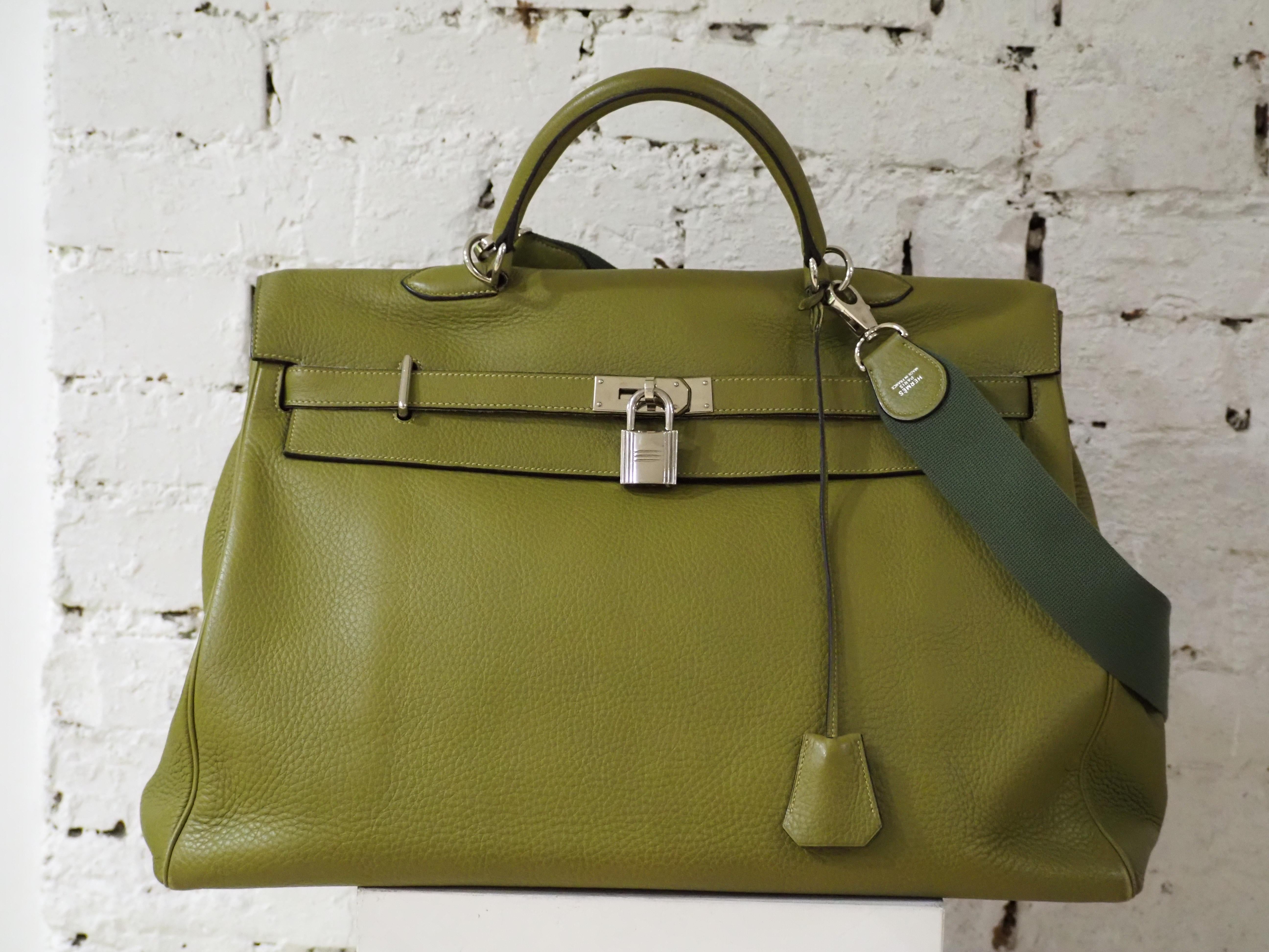 Hermès green travel bag kelly 50   In Good Condition In Capri, IT
