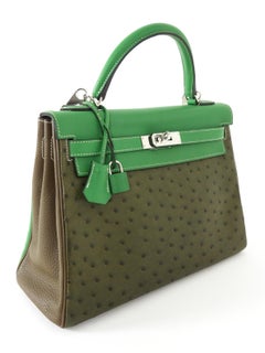 Hermes Green Tri-Color Ostrich Kelly Retourne 32 Handbag PHW