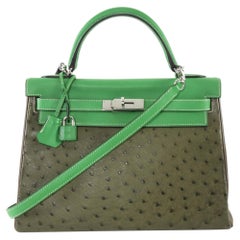 Hermes Green Tri-Color Ostrich Kelly Retourne 32 Handbag PHW