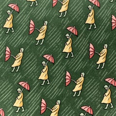 HERMES Cravate en soie imprimé homme parapluie vert 7808 FA