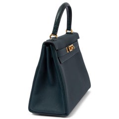 HERMES green Vert Cypress leather & crocodile KELLY 28 TOUCH Bag w Gold