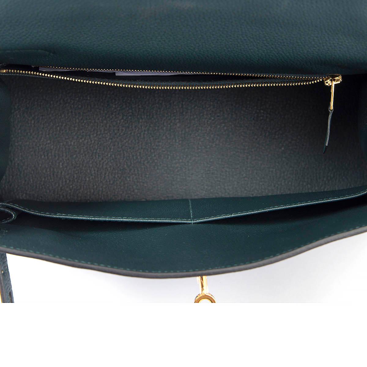Black HERMES green Vert Cypress leather & crocodile KELLY 28 TOUCH Bag w Gold For Sale